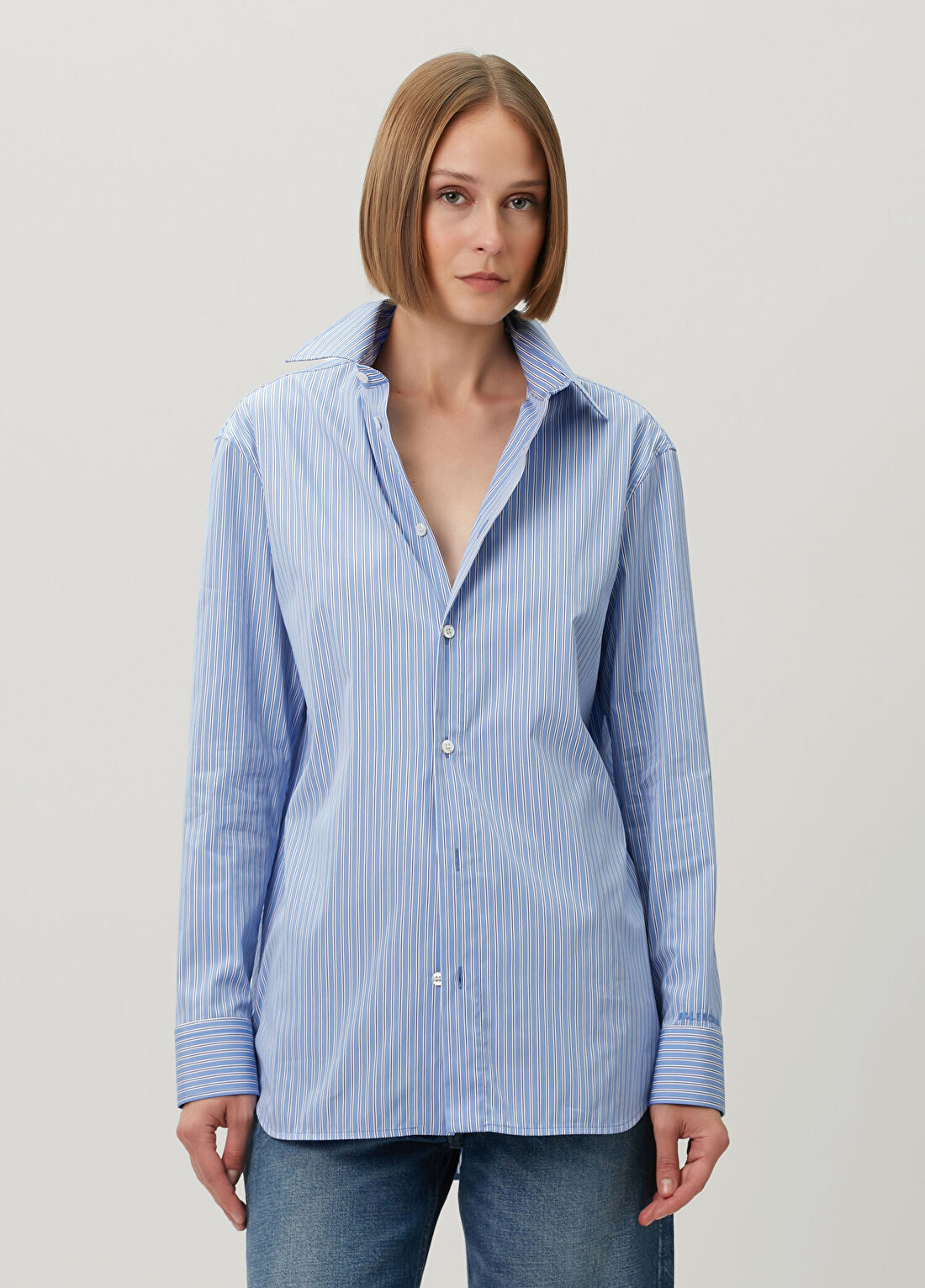 Balenciaga Mavi Çizgili Poplin Gömlek