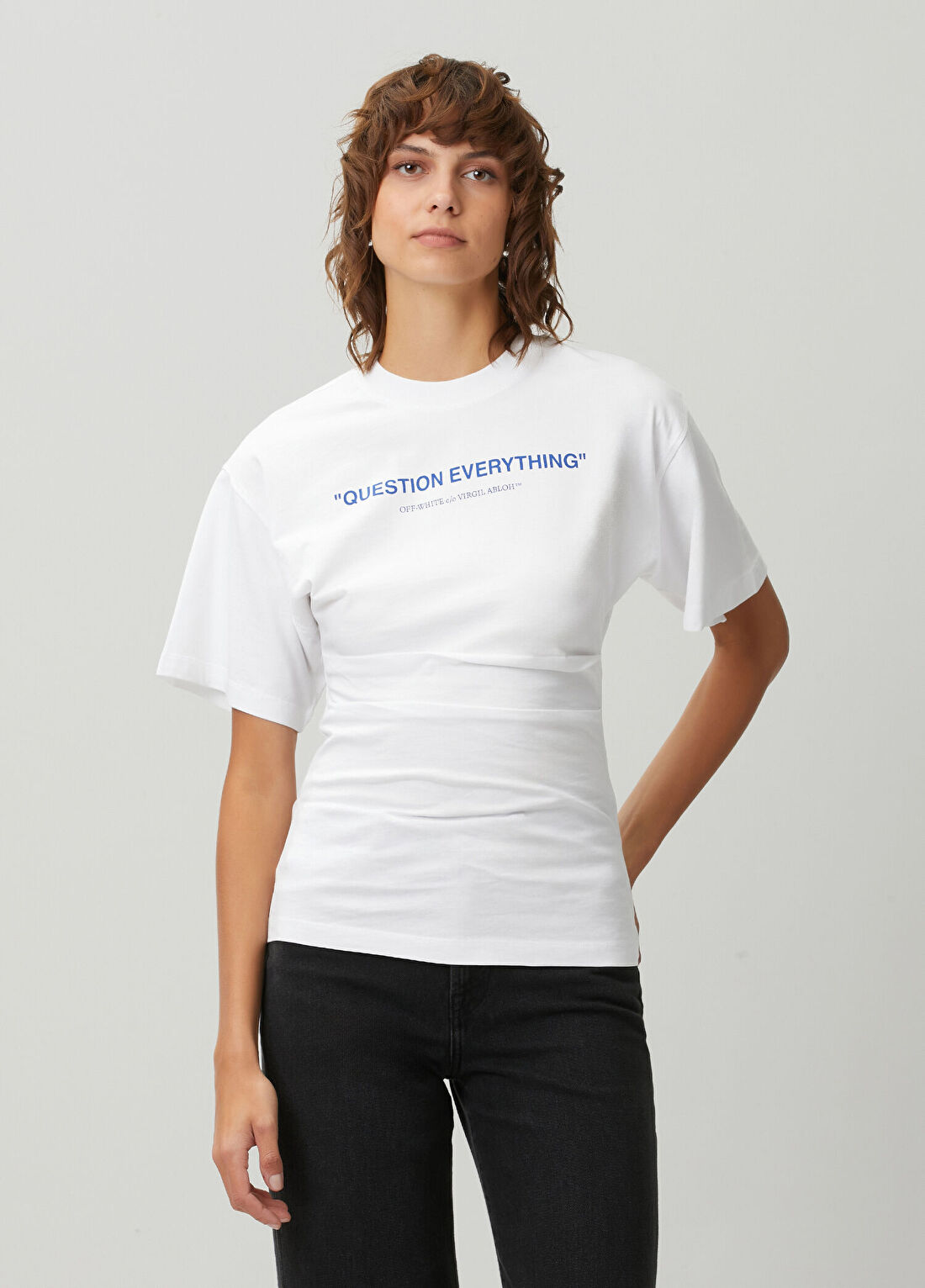 Off-White Mavi Beyaz Baskılı T-shirt