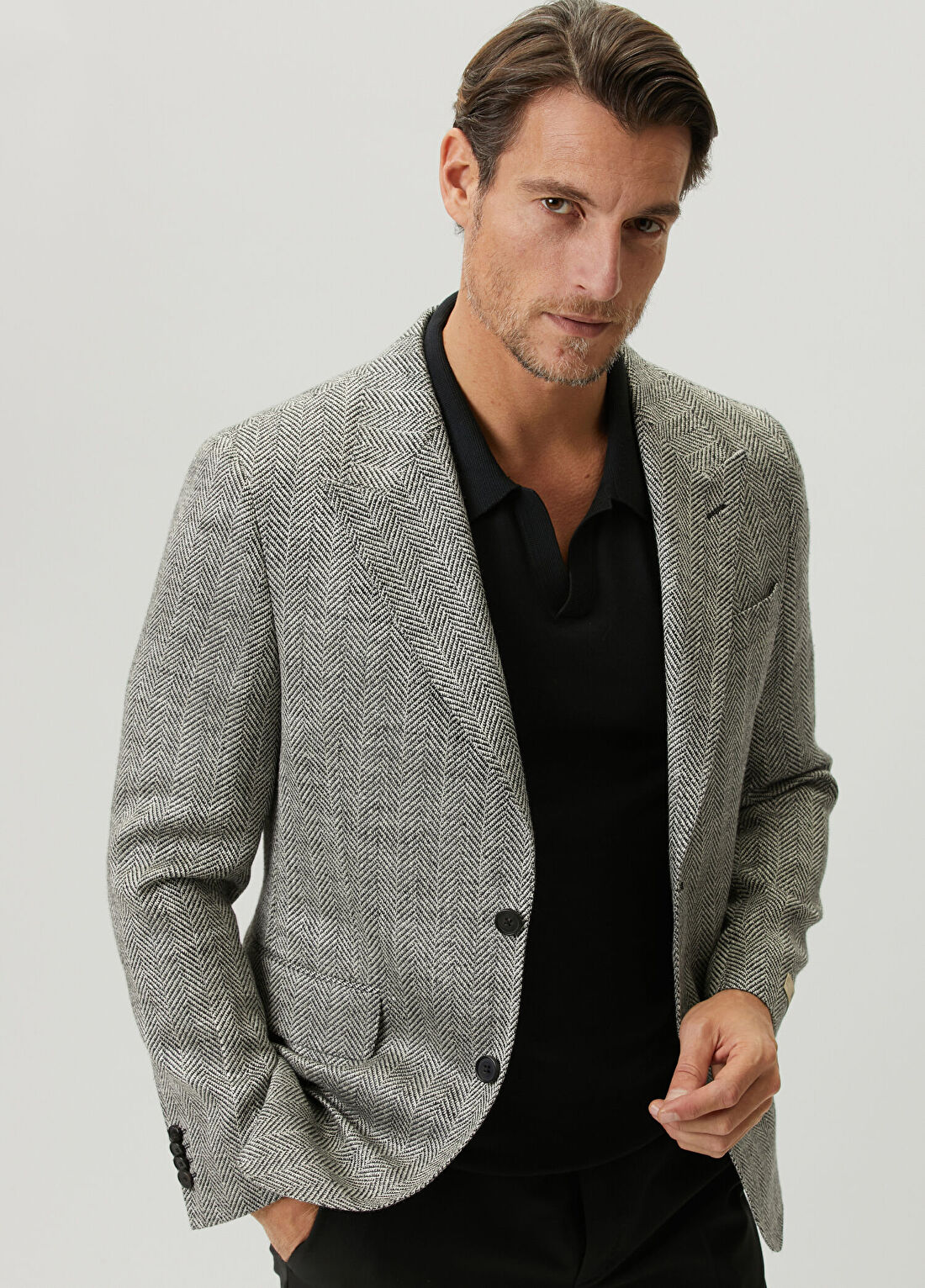 Beymen Collection Drop 7 Siyah Balıksırtı Desenli Ceket
