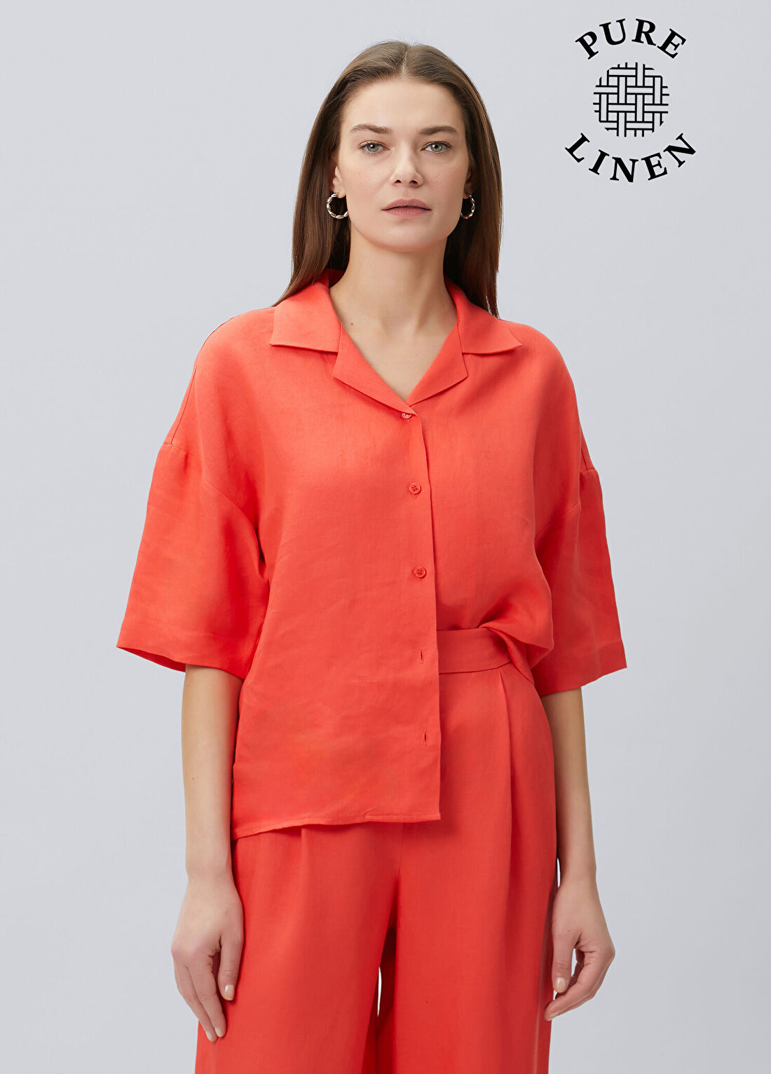 Beymen Collection Nar Çiçeği Kısa Kol Keten Gömlek