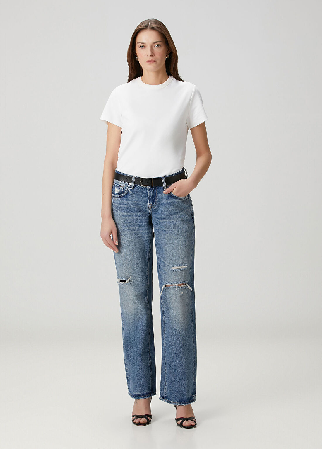 7 For All Mankind Low Straight Mavi Jean Pantolon