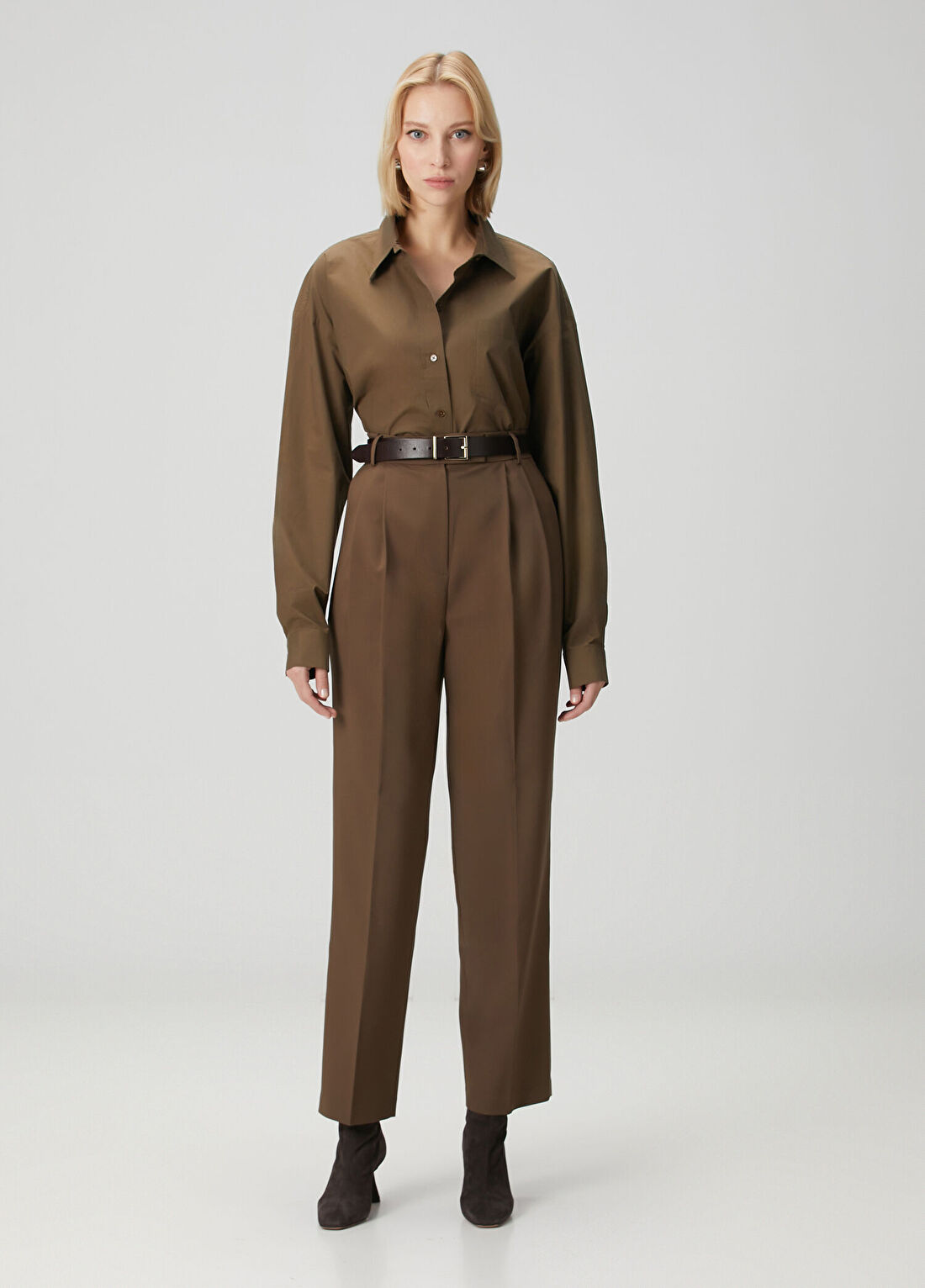 The Frankie Shop Bea Kahverengi Pileli Pantolon