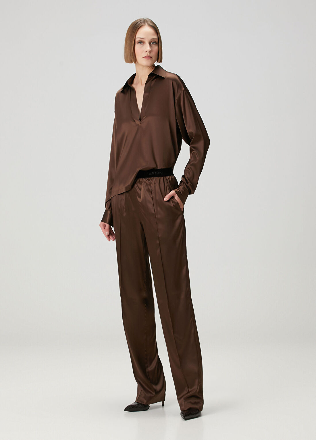 Tom Ford Kahverengi İpek Saten Pijama Pantolon