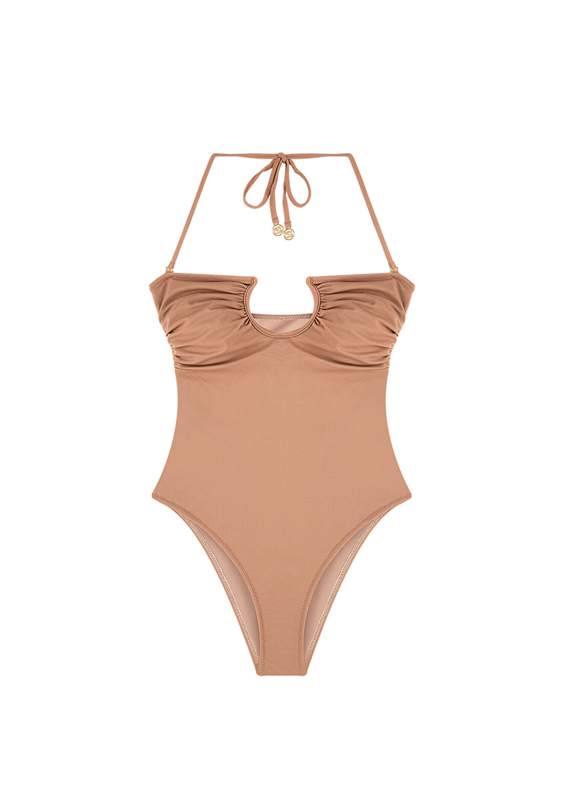 Bia Swimwear Rafaela French Beige Bej U Balenli Boyundan Bağlamalı Kadın Mayo