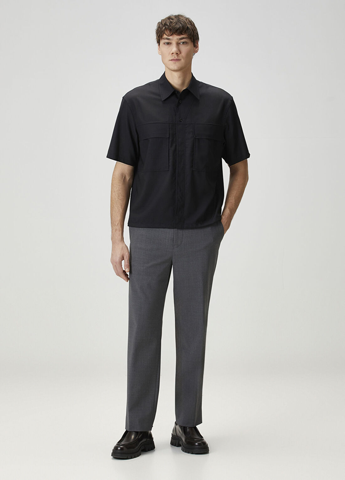 Solid Homme Gri Yün Pantolon