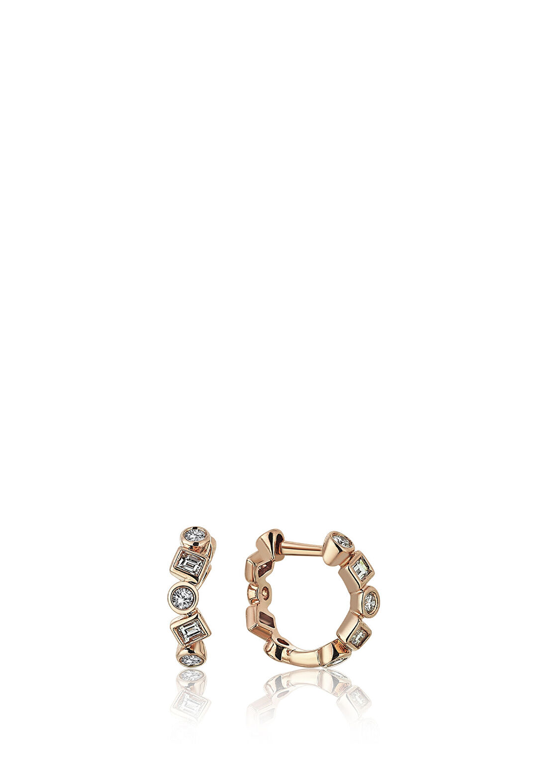 Reis Kuyumculuk Octangle Earrings Pırlanta Taşlı 14 Ayar Altın Kadın Küpe