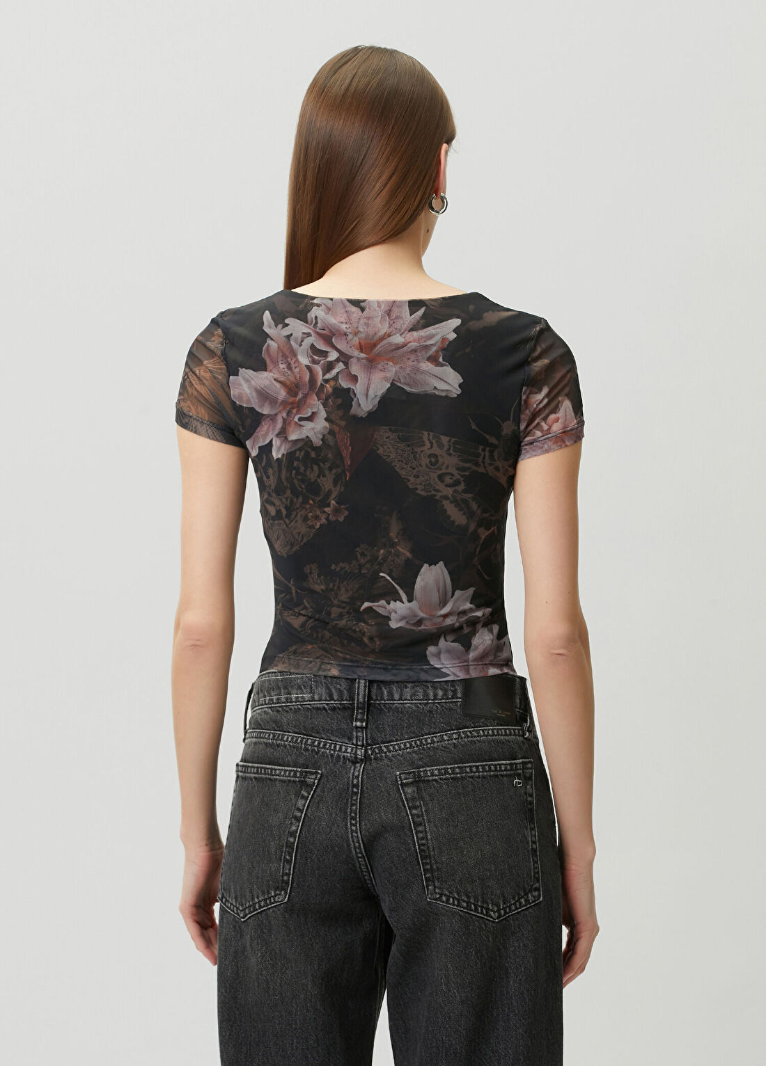 AllSaints Gabby Siyah Çiçekli Tül Bluz görsel 4