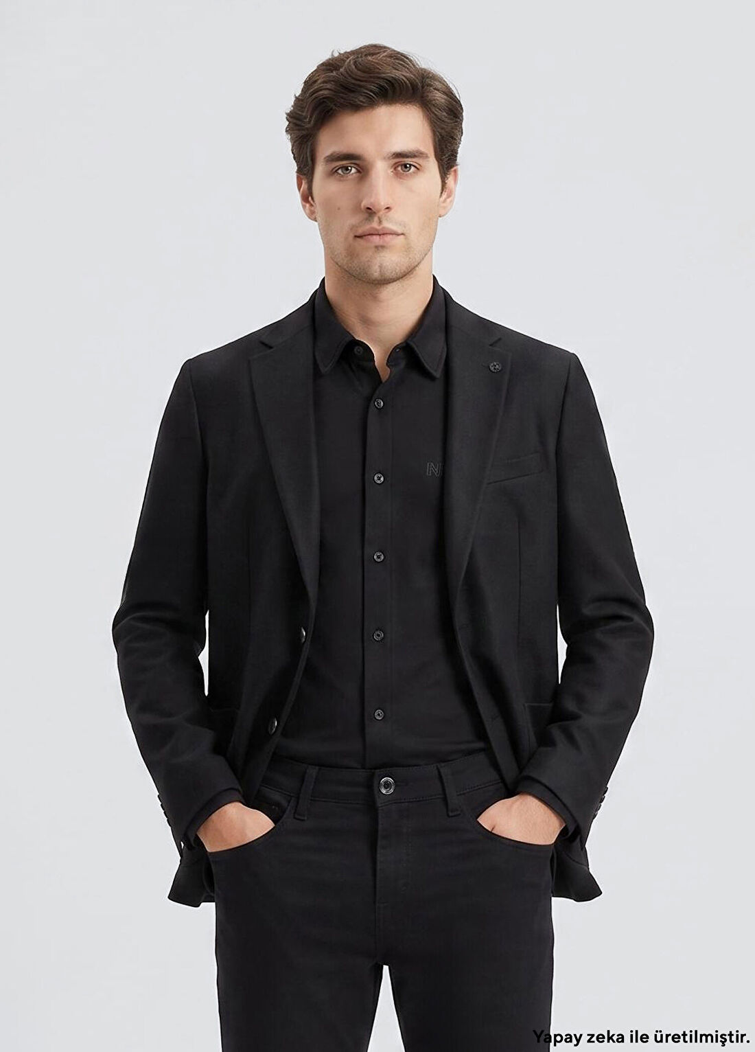 Network Siyah Slim Fit Metal Düğmeli Yün Mix Flanel Ceket
