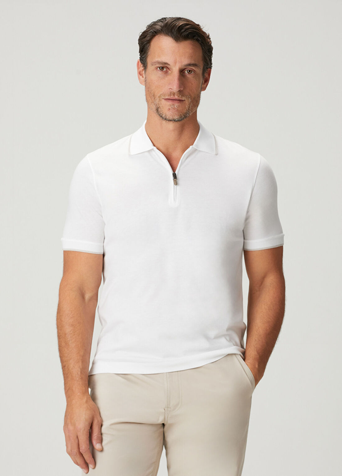 Canali Beyaz Polo Yaka T-shirt