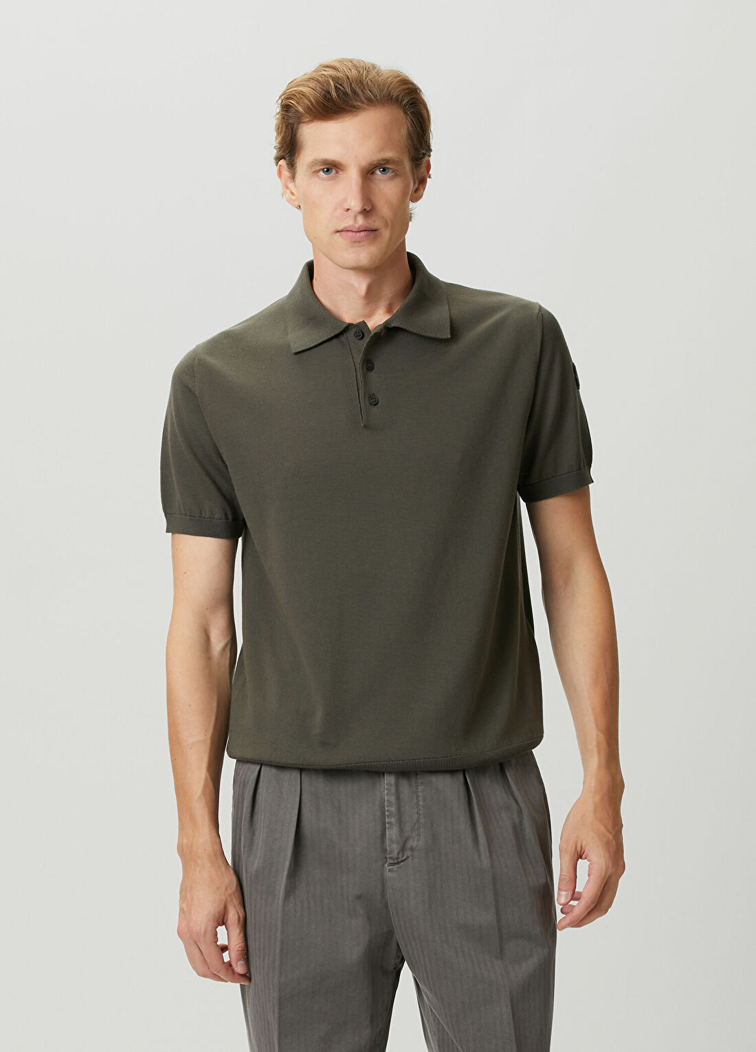 Moncler Haki Polo Yaka Kısa Kollu Triko