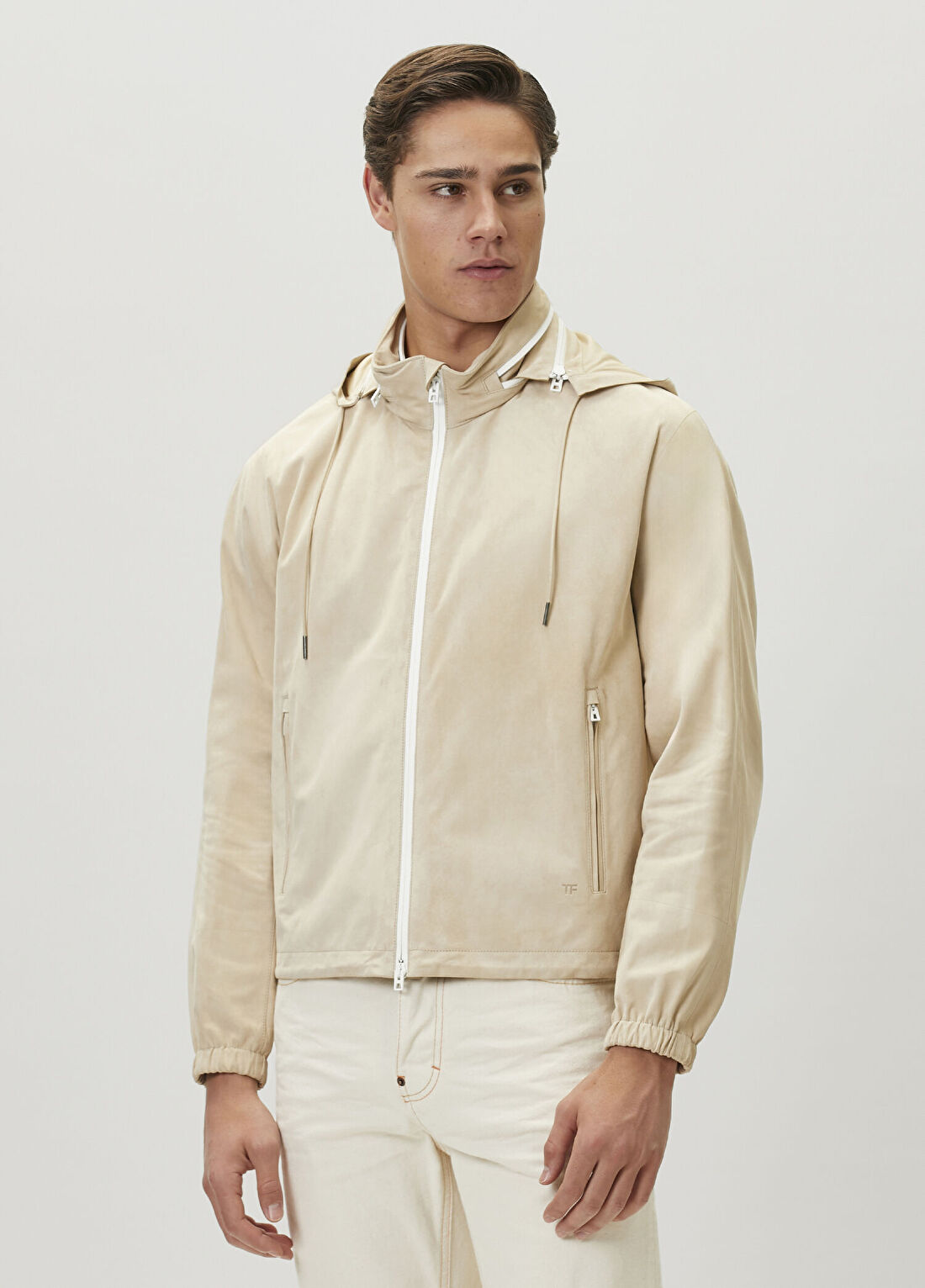 Tom Ford Bej Kapüşonlu Süet Sweatshirt görsel 3