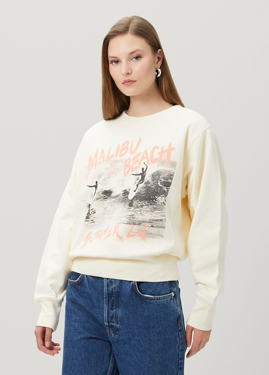 Anine Bing Harry Surfer Ekru Baskılı Sweatshirt