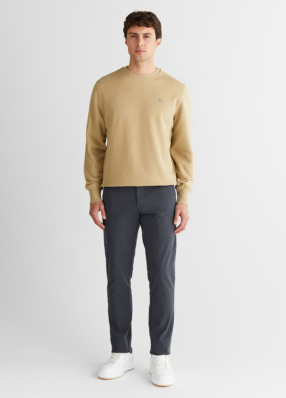 Gant Bej Regular Fit Bisiklet Yaka Erkek Sweatshirt görsel 3