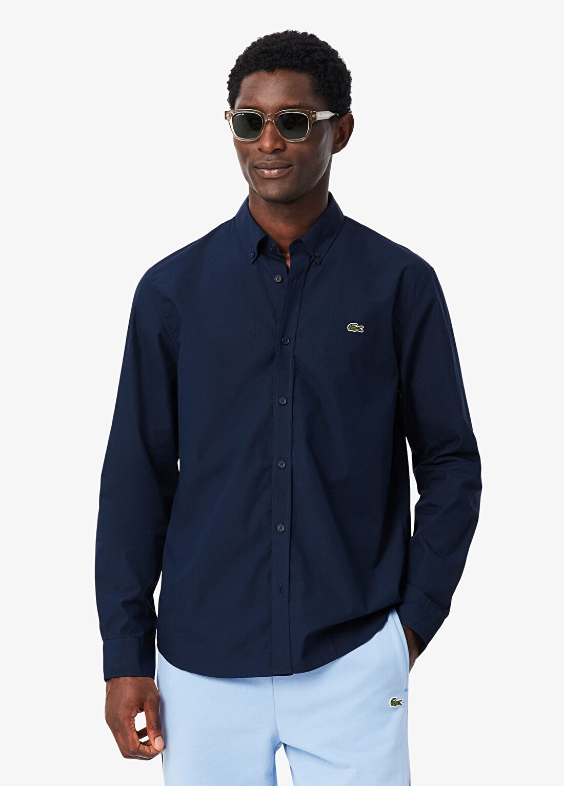 Lacoste Lacivert Regular Fit Düğmeli Yaka Uzun Kollu Erkek Gömlek