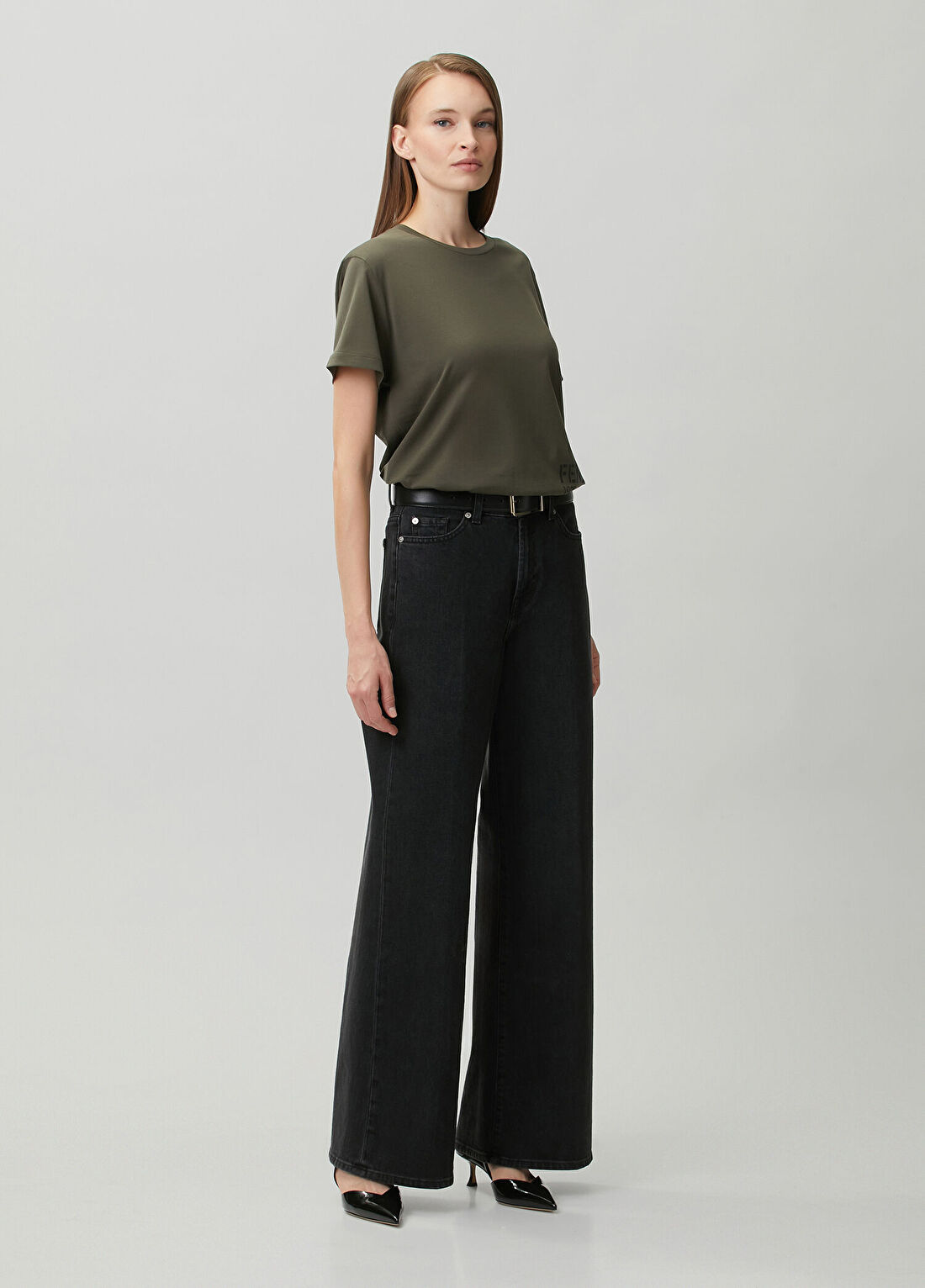 Fendi Haki Logo Baskılı T-shirt görsel 2