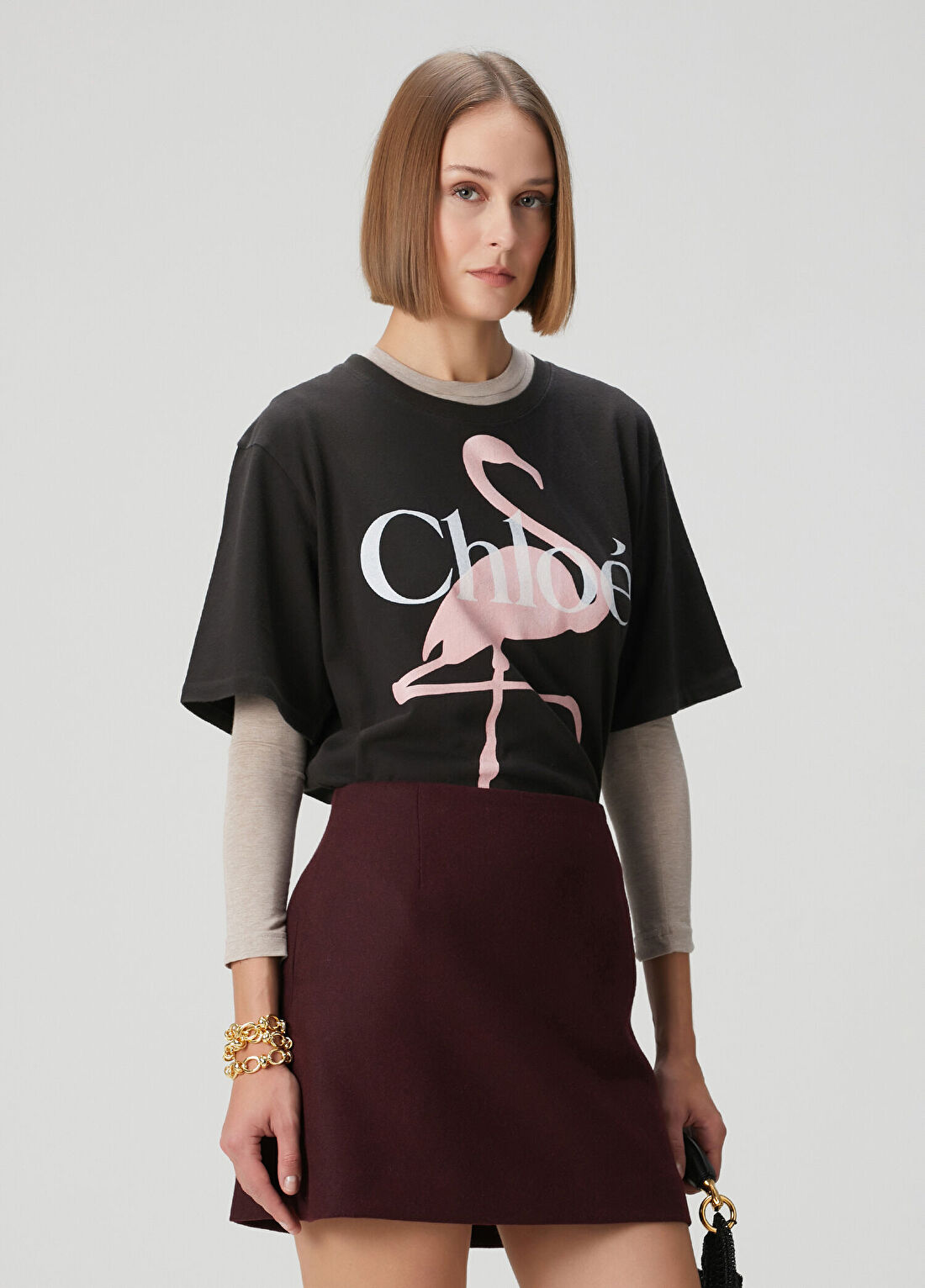 Chloe Antrasit Baskılı T-shirt