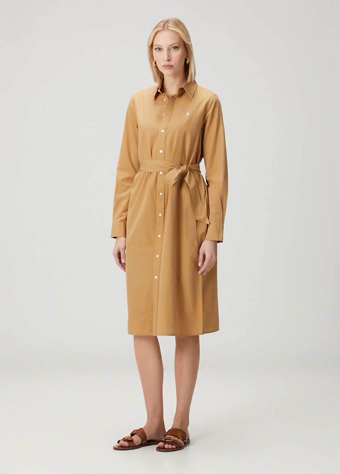 Polo Ralph Lauren Camel Midi Gömlek Elbise görsel 3