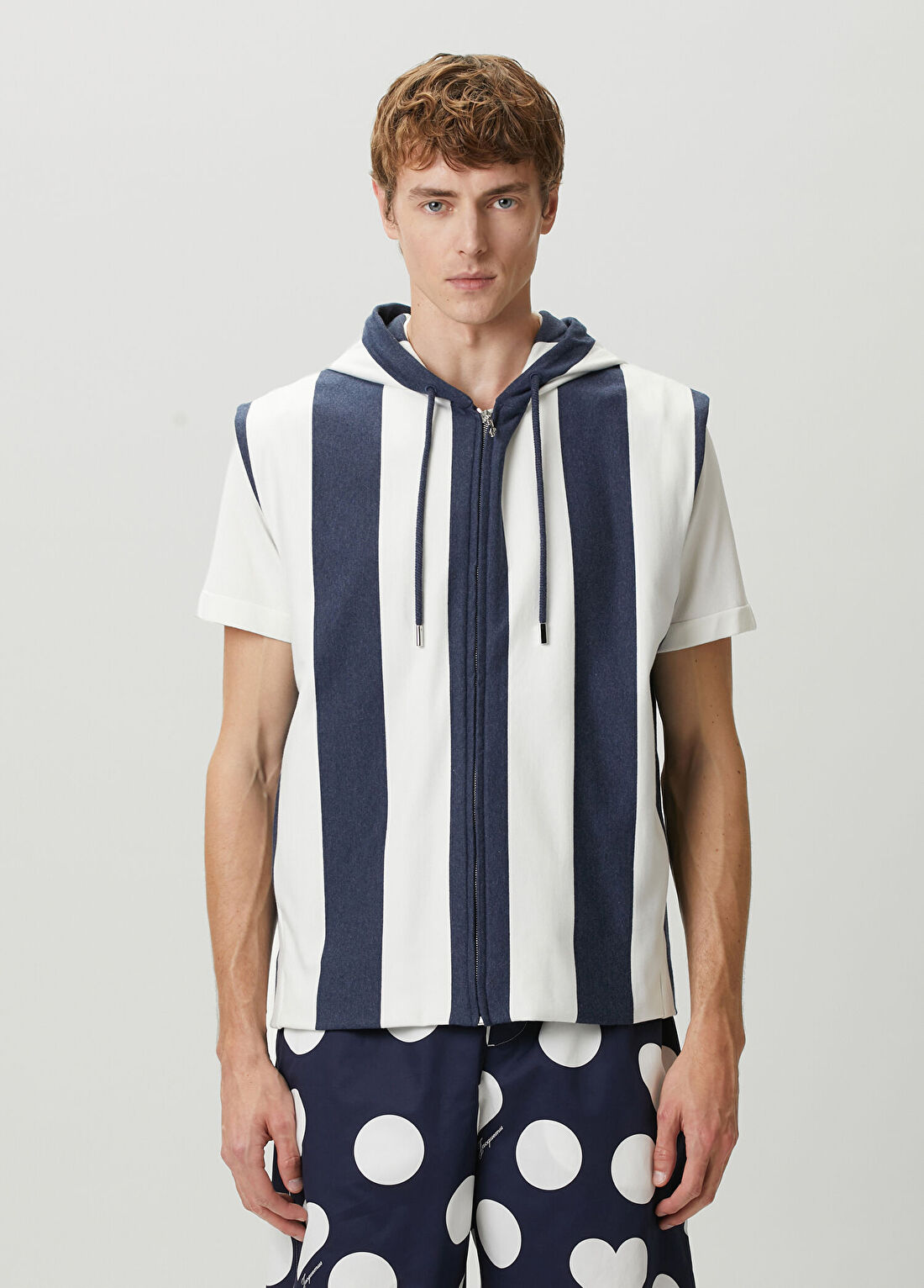 Jacquemus Lacivert Beyaz Kapüşonlu Çizgi Desenli Yelek