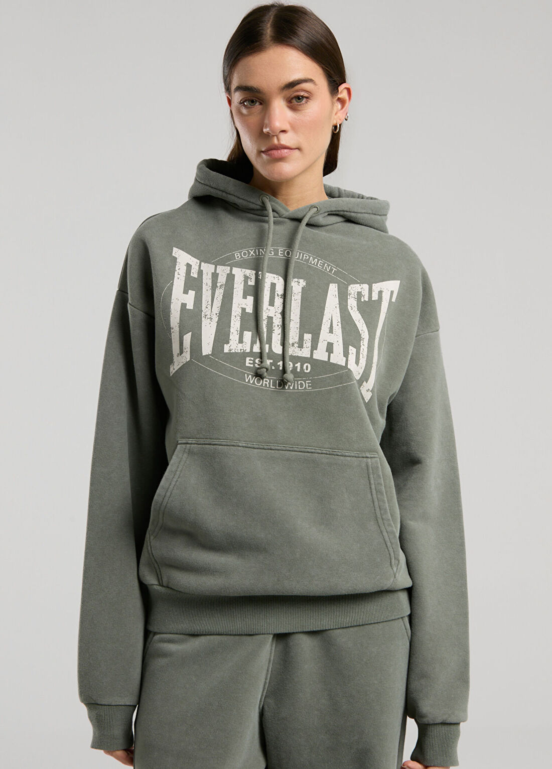 Everlast Authentic Boxing Wmn Haki Kapüşonlu Oversize Kadın Spor Sweatshirt görsel 3