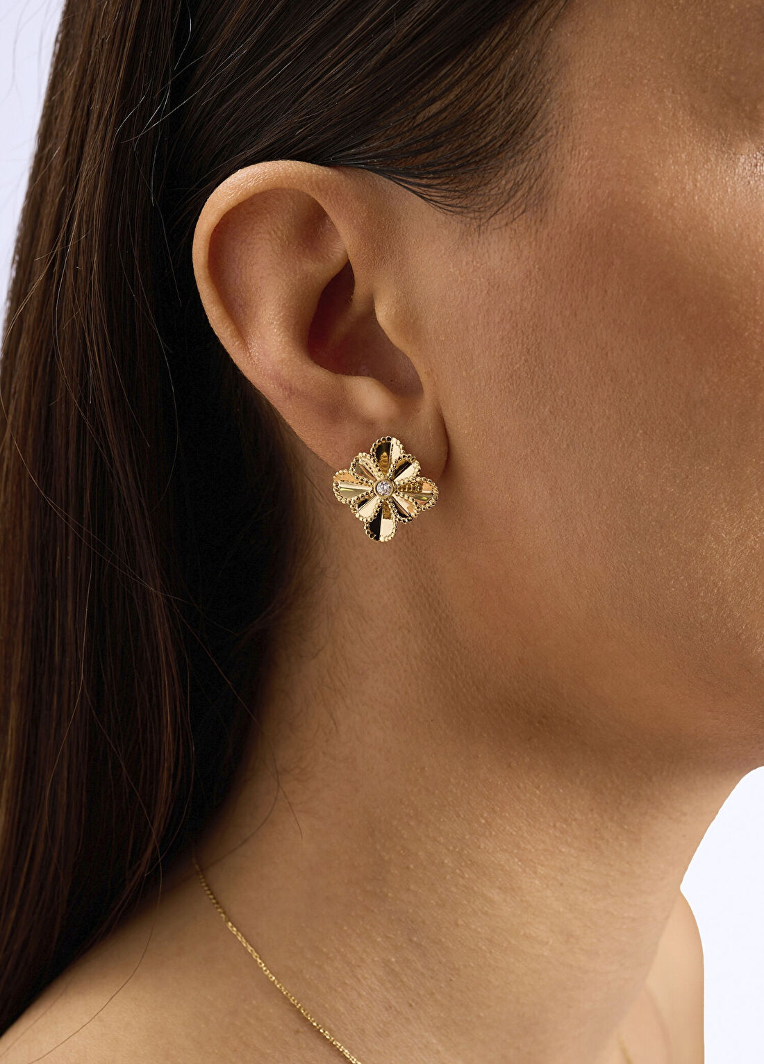 Orena Jewelry Pırlanta Lotus 14 Ayar Altın Kadın Küpe görsel 3