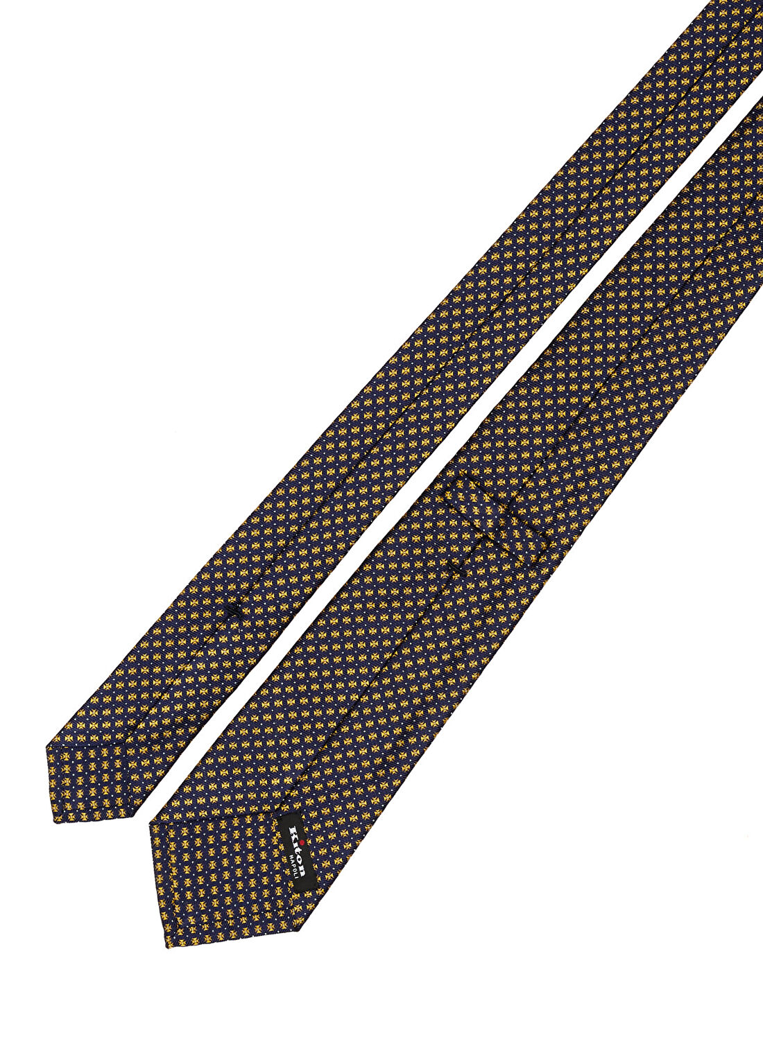 Kiton Lacivert Sarı Desenli İpek Kravat görsel 2