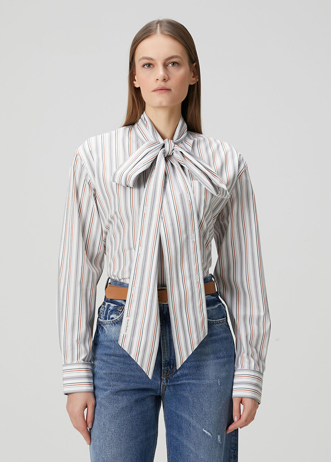 Acne Studios Turuncu Gri Çizgili Gömlek