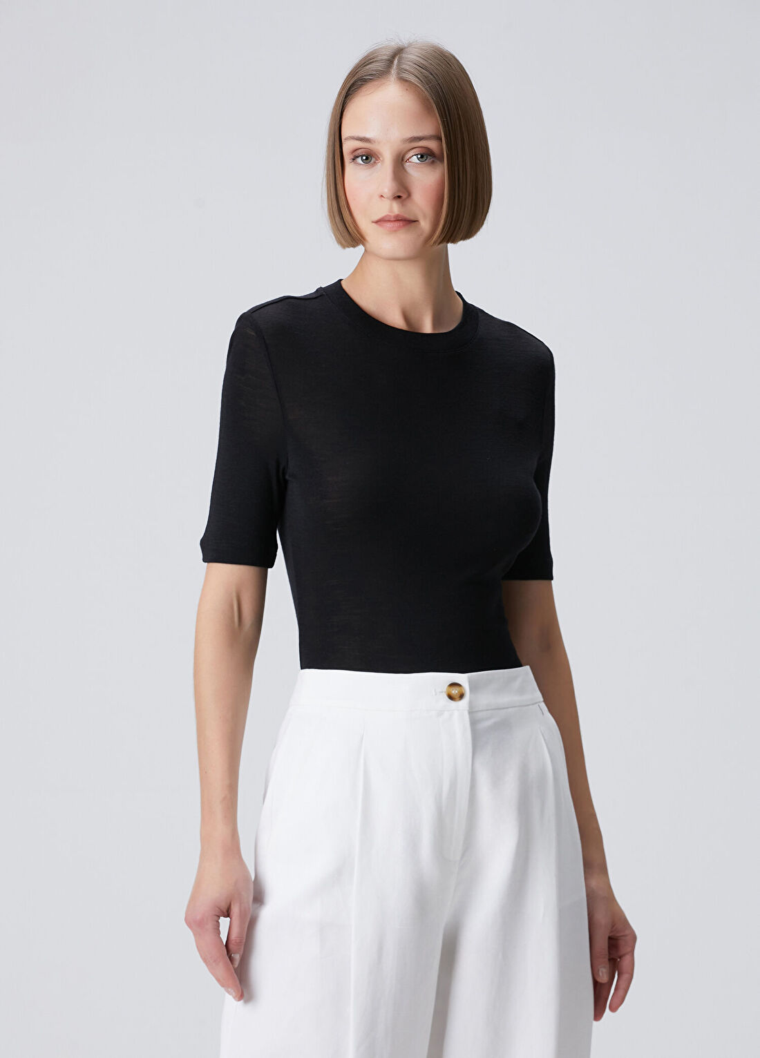 Beymen Collection Siyah Yün T-shirt görsel 4