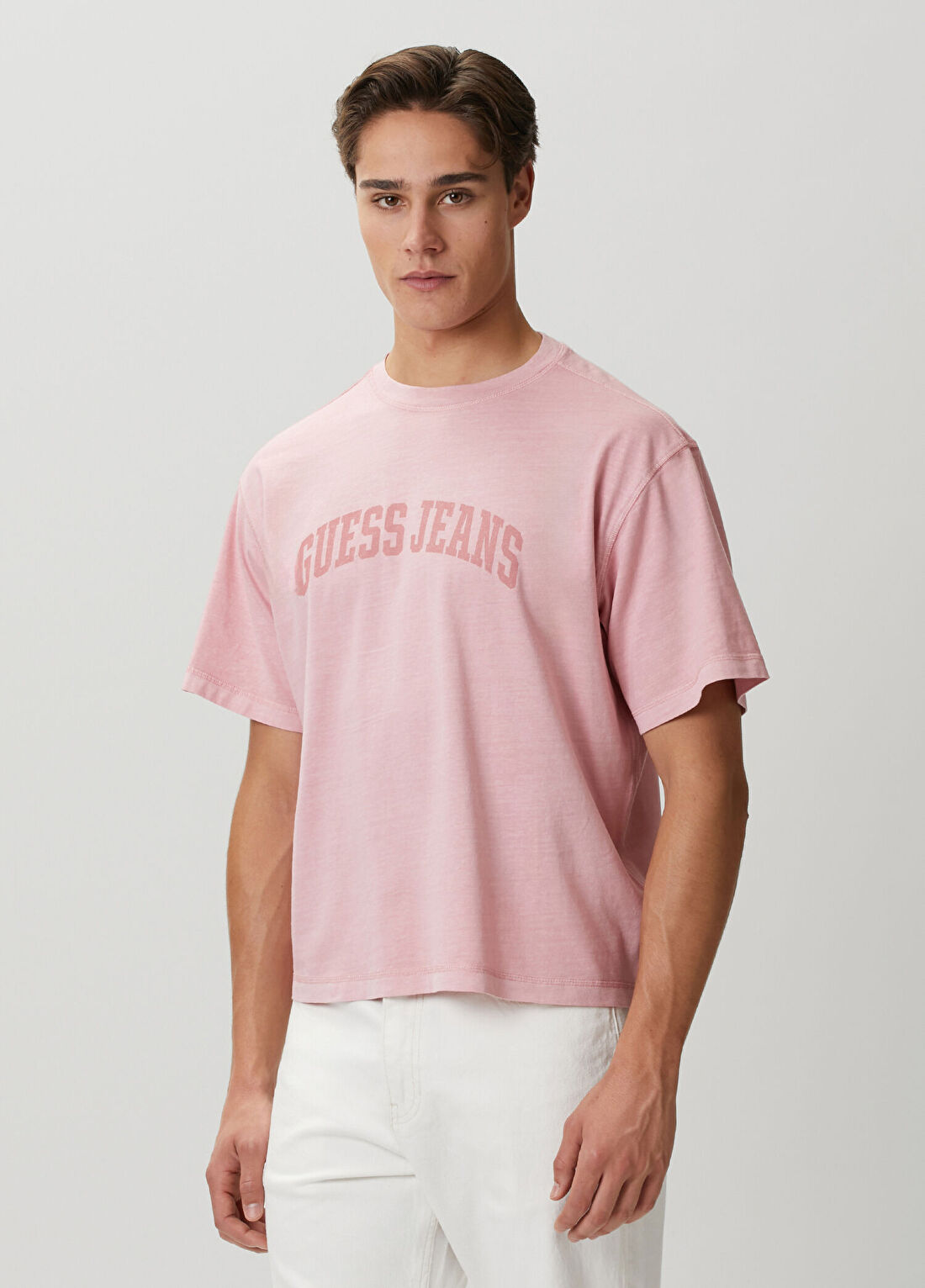 Guess Jeans Regular Fit Pembe T-shirt görsel 3