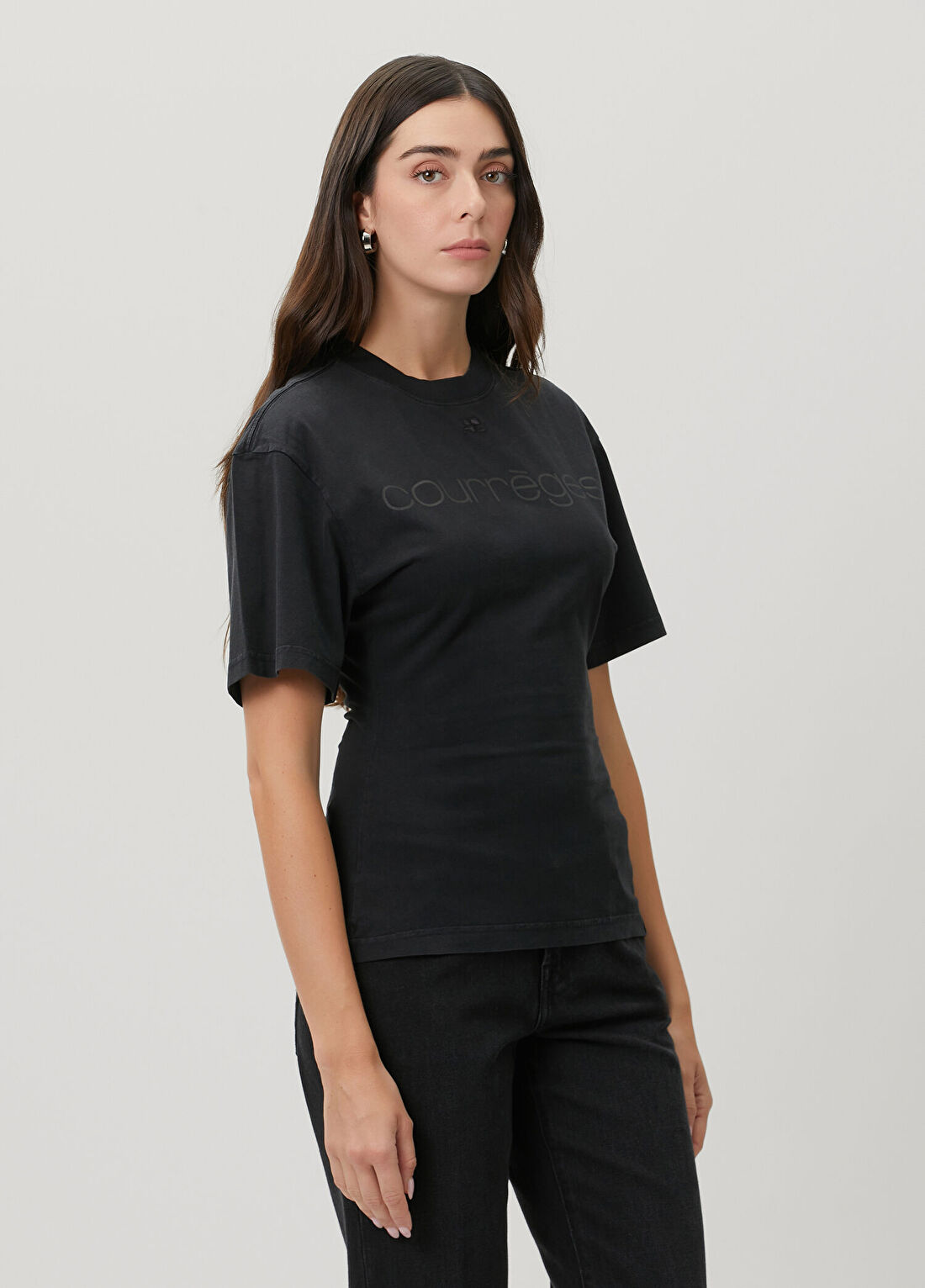 Courreges Siyah Logo Baskılı T-shirt görsel 3