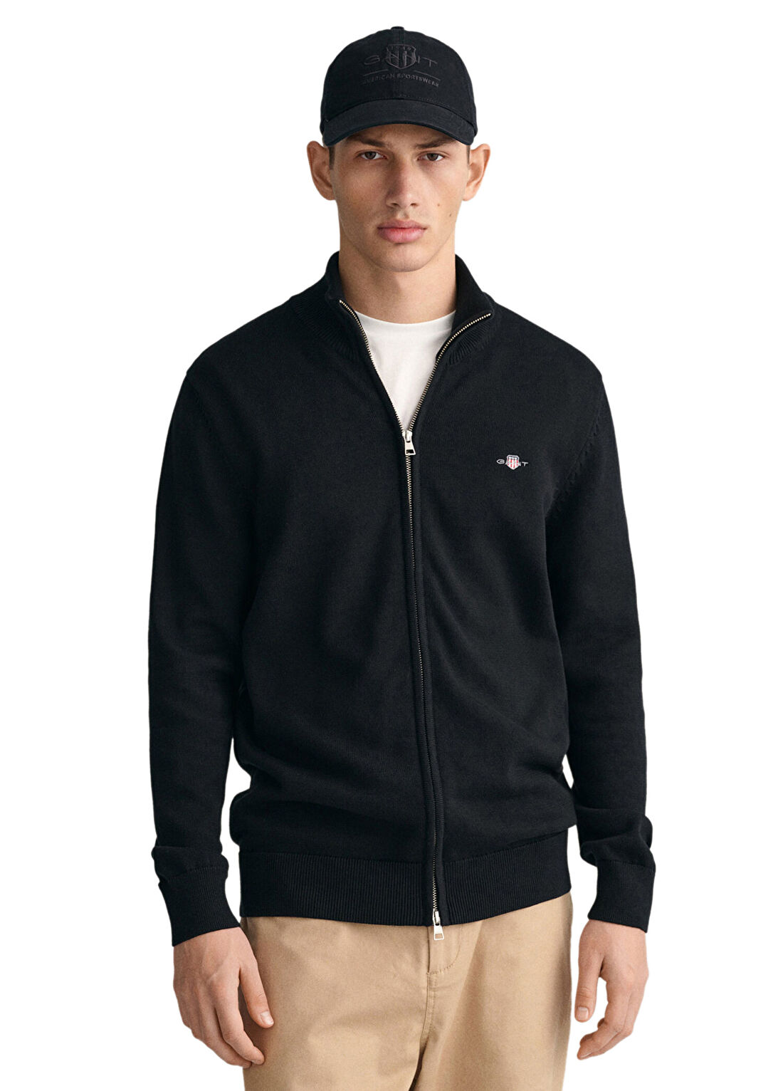 Gant Siyah Regular Fit Fermuarlı Erkek Hırka