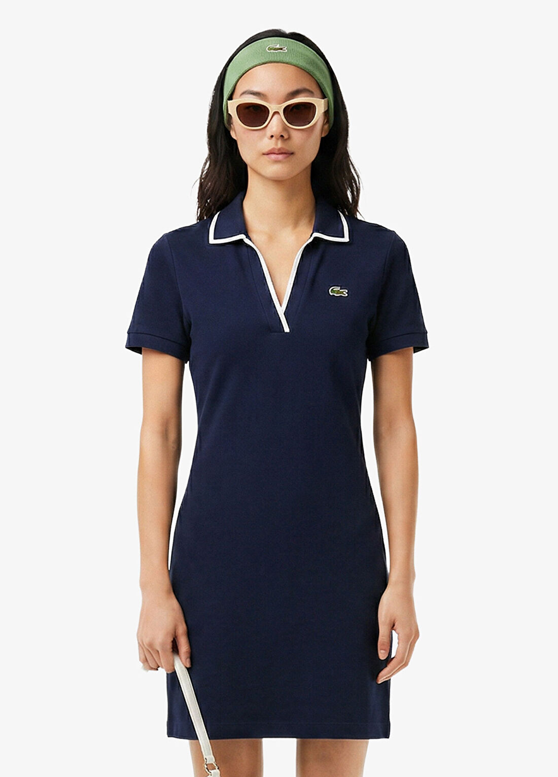 Lacoste Lacivert Polo Yaka Classic Fit Kısa Kollu Kadın Mini Elbise