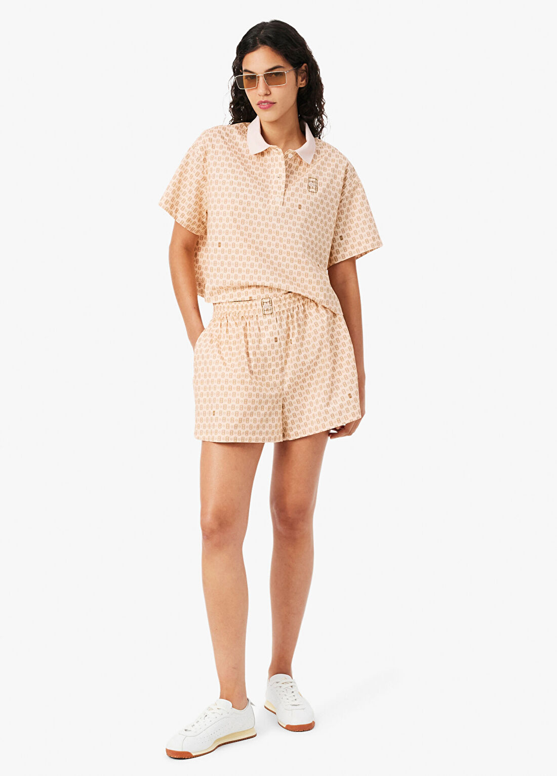 Lacoste Desenli Pembe Oversize Fit Kadın Şort