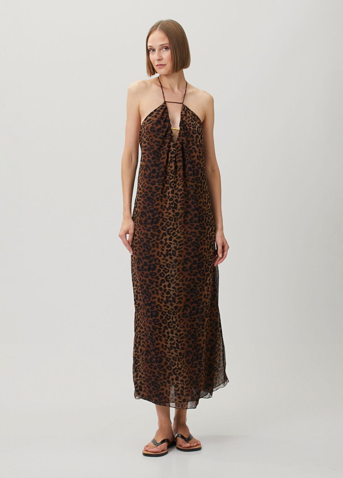 Vix Leopar Midi Plaj Elbisesi