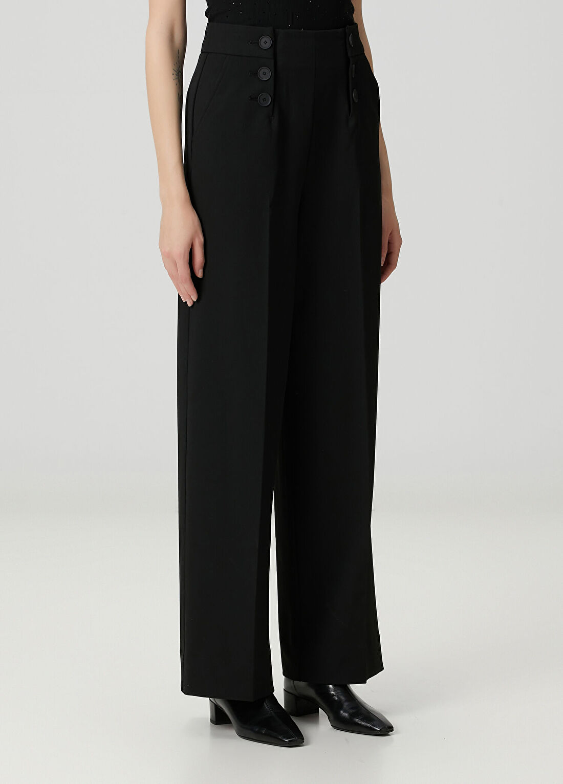AllSaints Raina Siyah Wide Leg Pantolon görsel 2