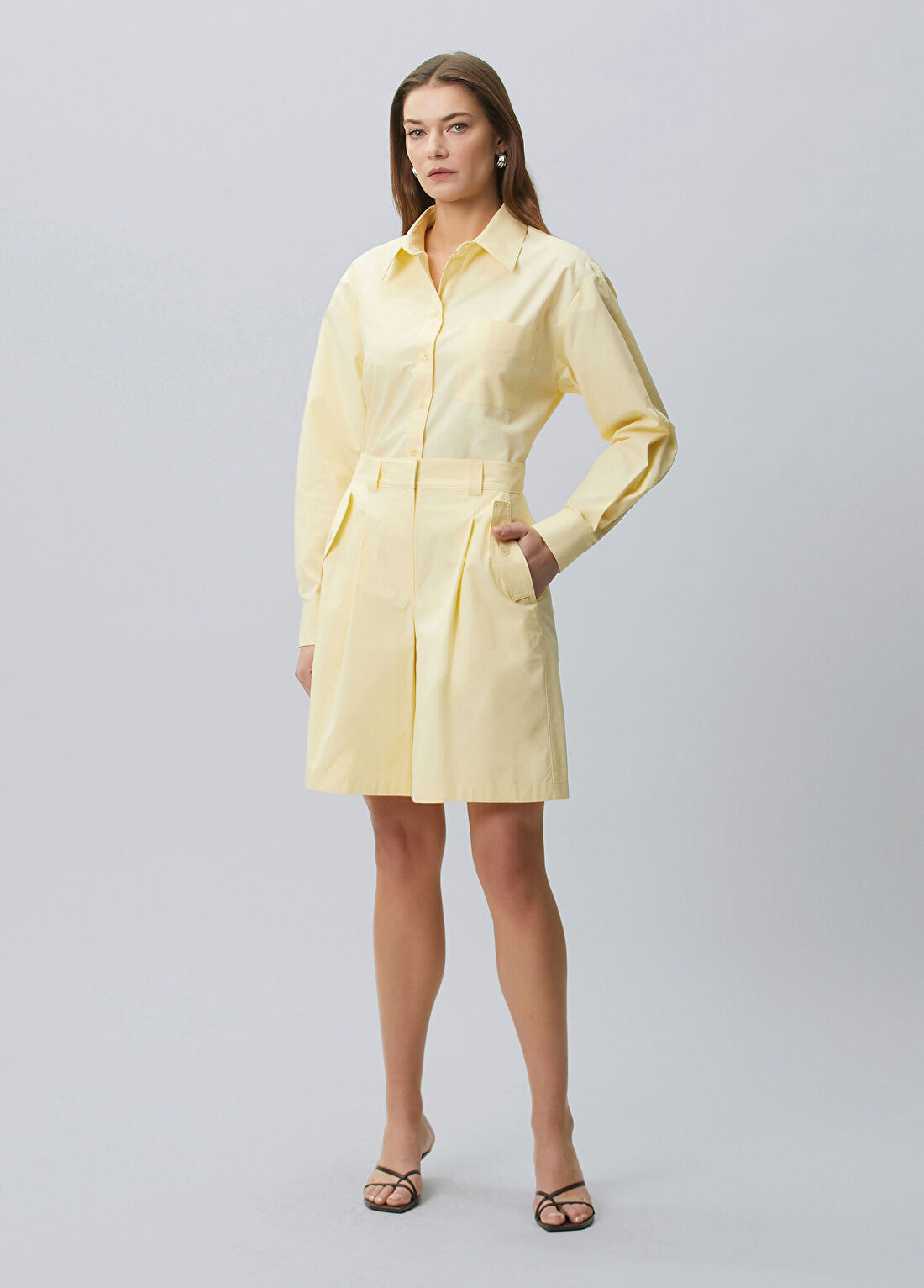 Beymen Collection Açık Sarı Pileli Koton Bermuda