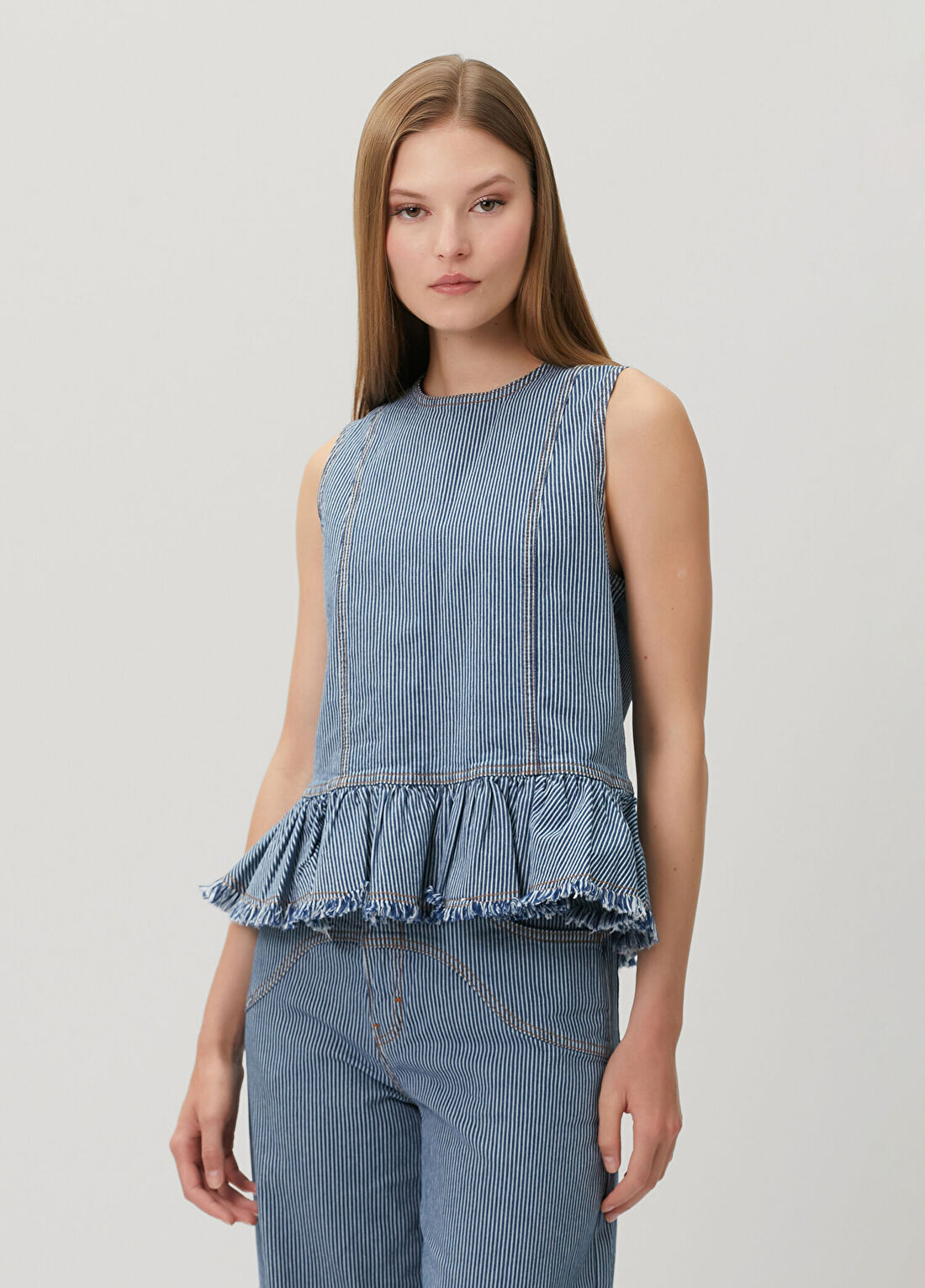 Baum Und Pferdgarten Madinel Mavi Çizgili Denim Bluz