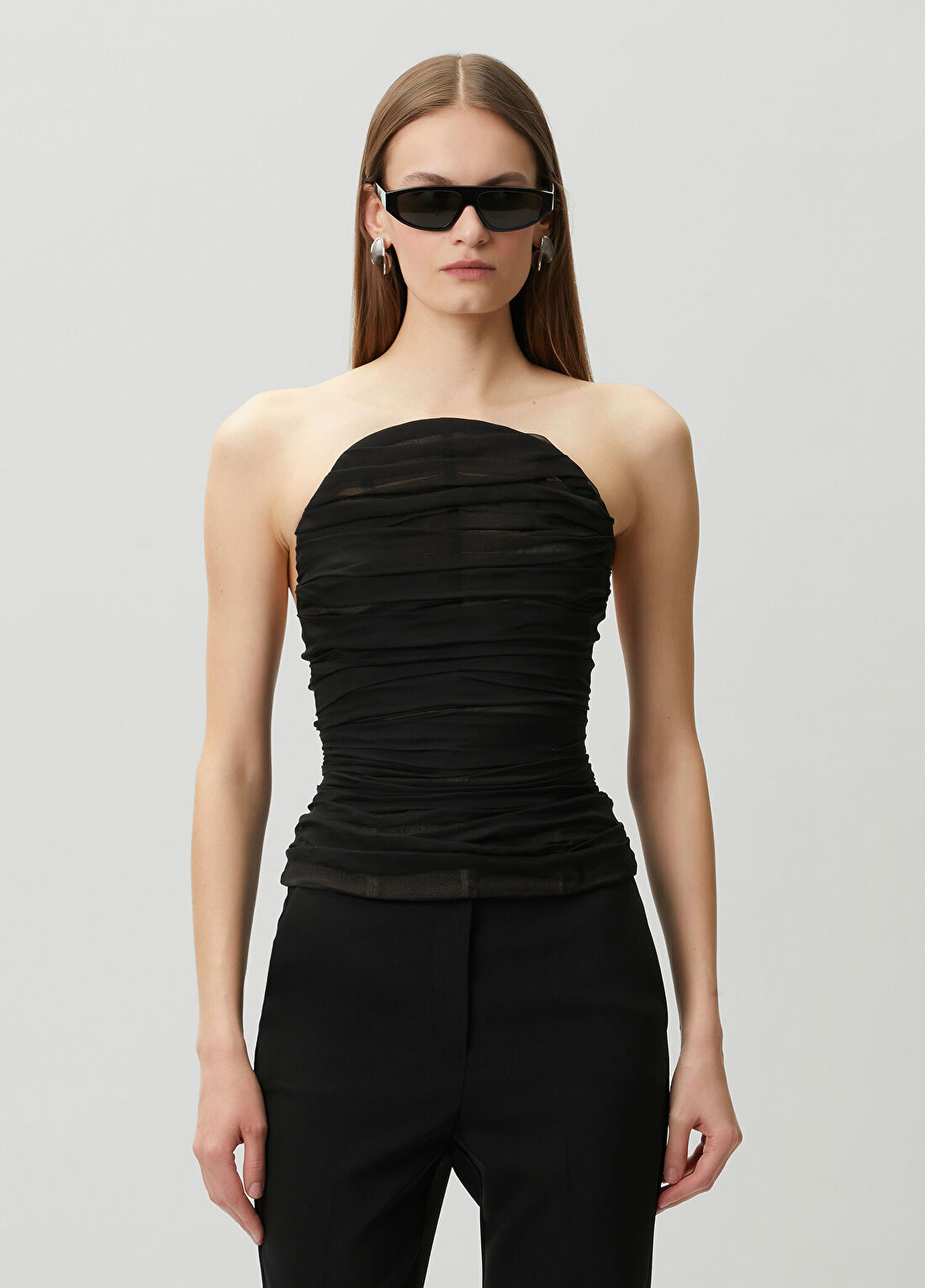 Balenciaga Siyah Drapeli İpek Bluz