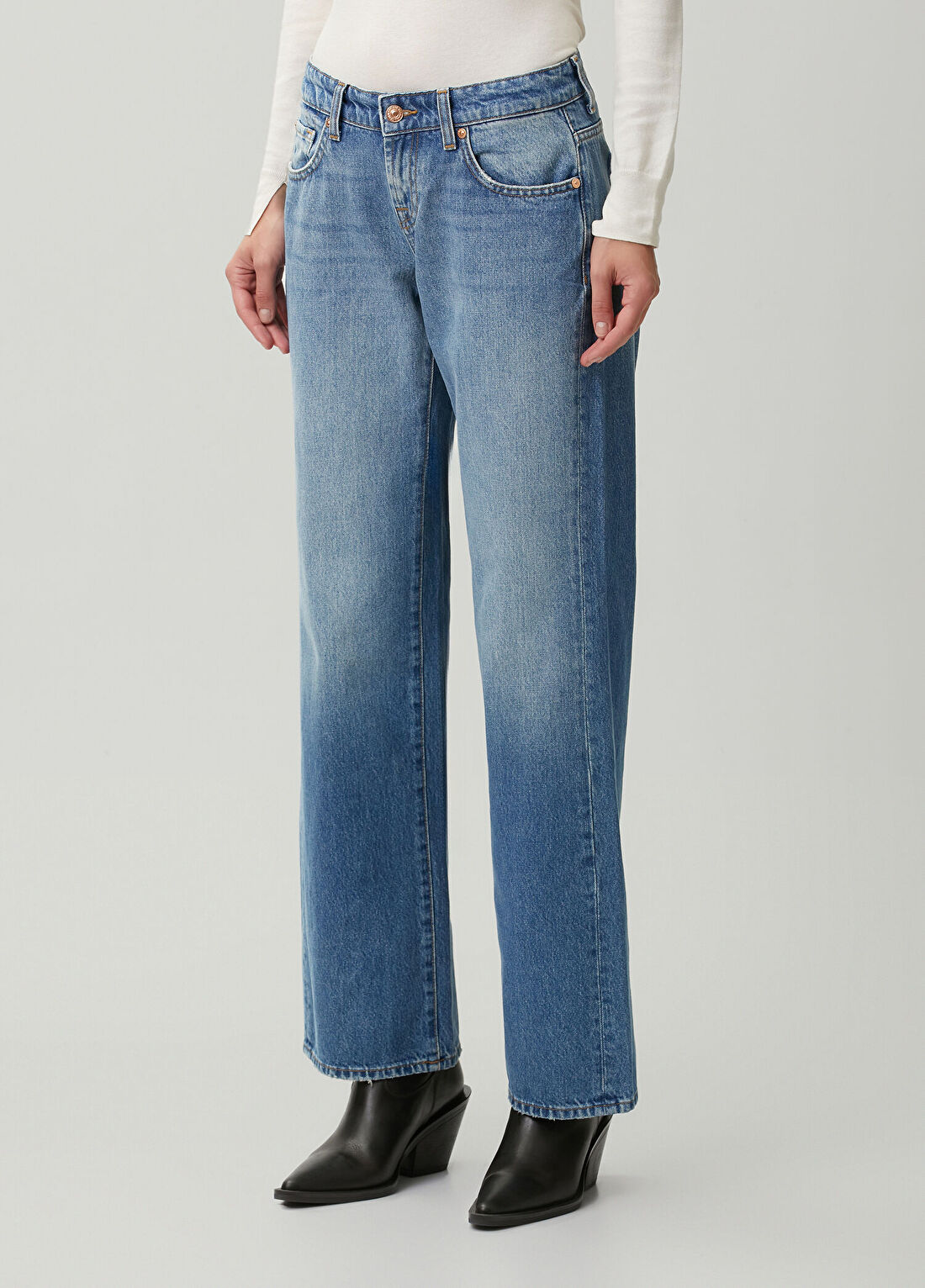 7 For All Mankind Mavi Straight Leg Jean Pantolon görsel 3