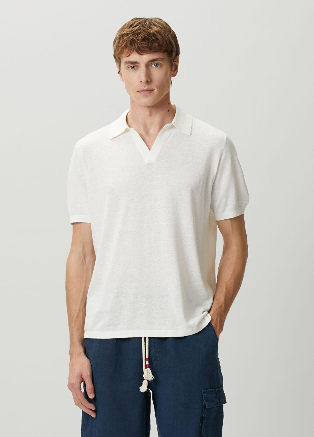 MC2 (Saint Barth) Sloan Beyaz Polo Yaka Keten T-shirt