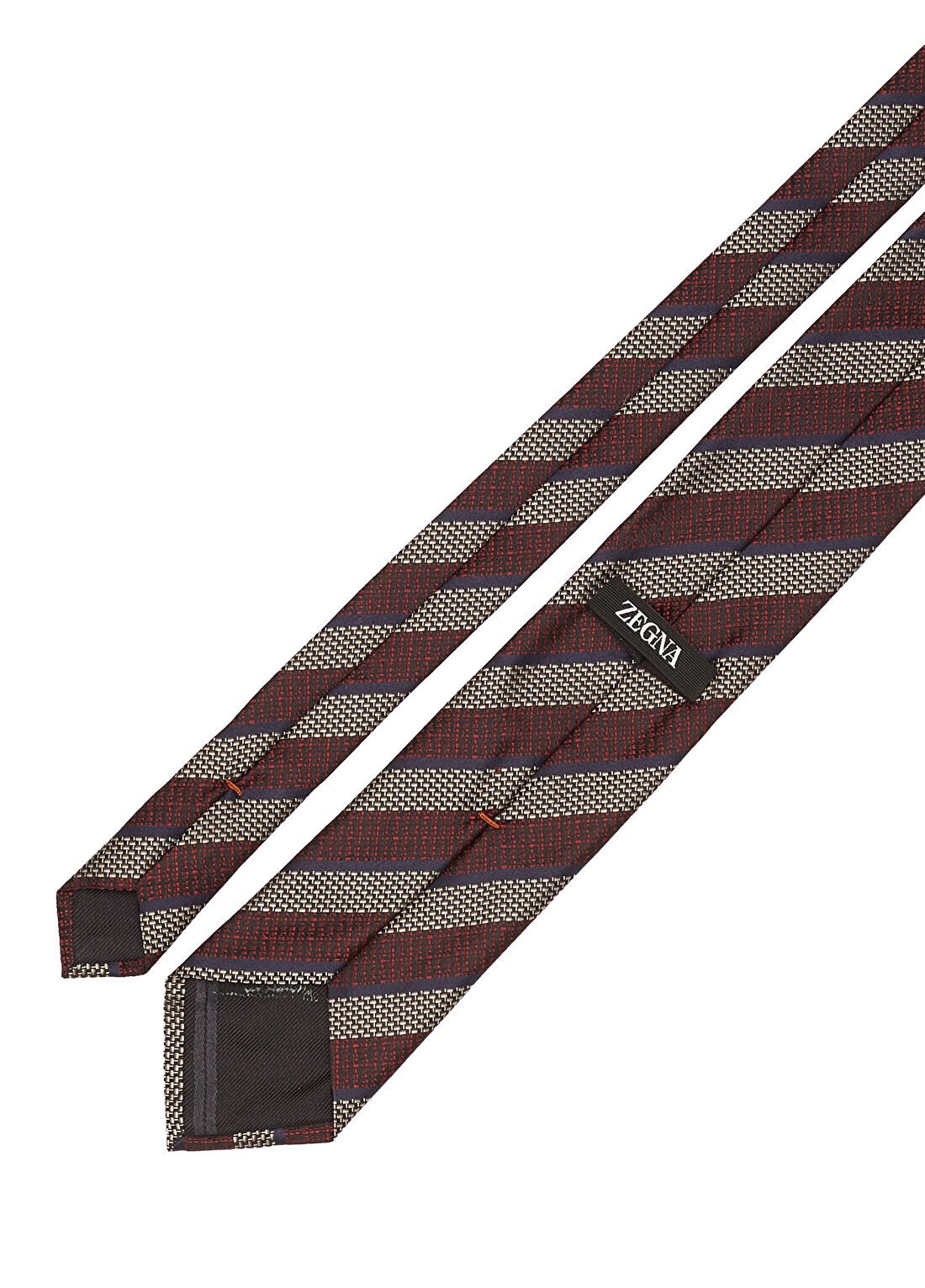 Zegna Kırmızı Bej İpek Kravat görsel 2