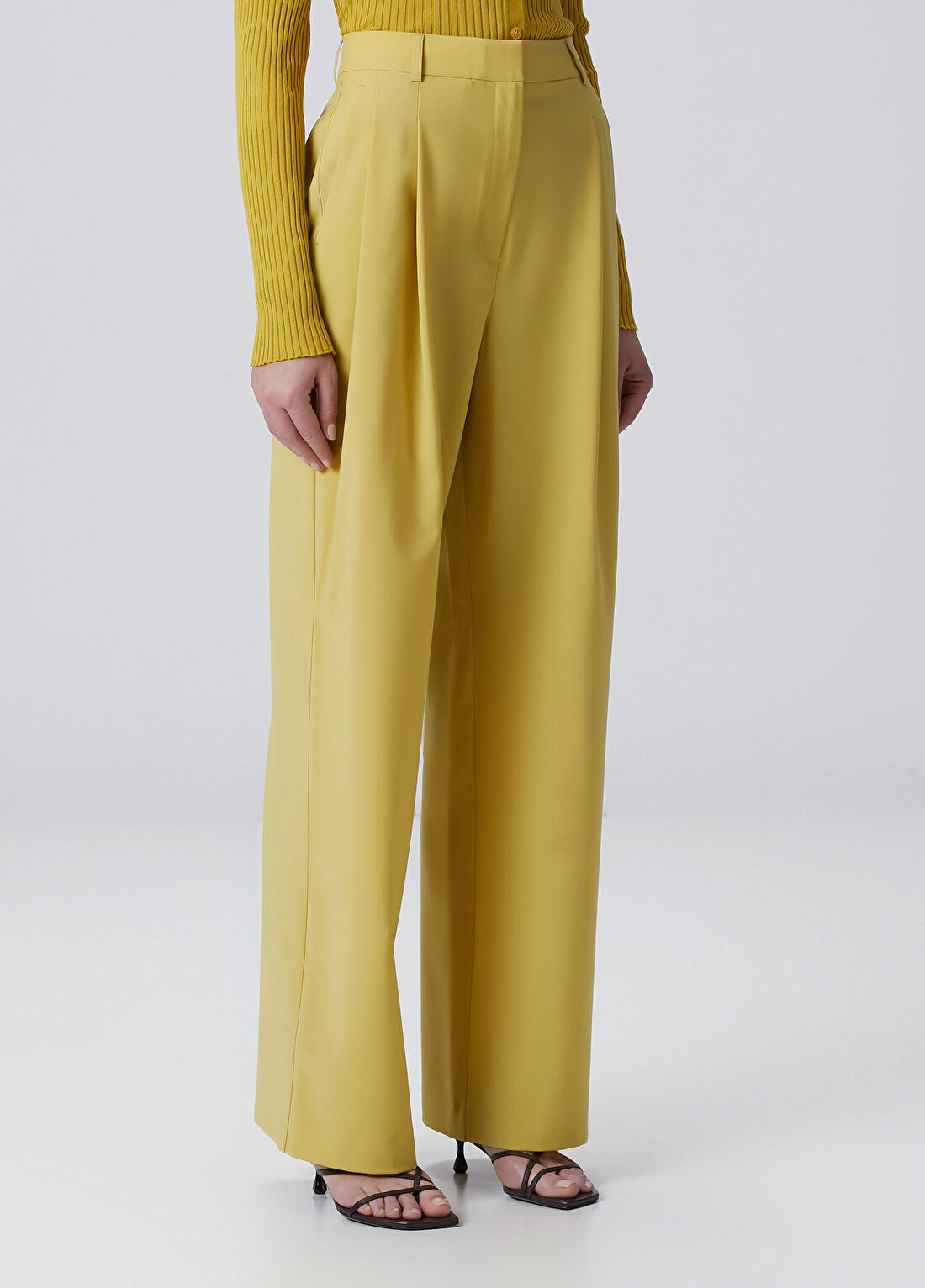 Beymen Collection Yağ Yeşili Wide Leg Yün Karışımlı Pantolon görsel 3
