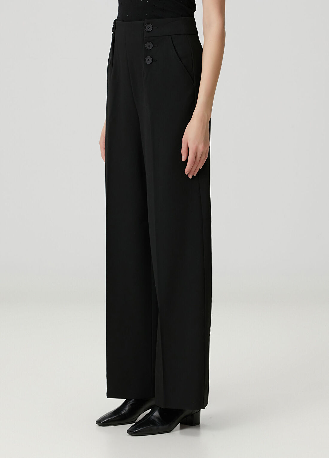 AllSaints Raina Siyah Wide Leg Pantolon görsel 3