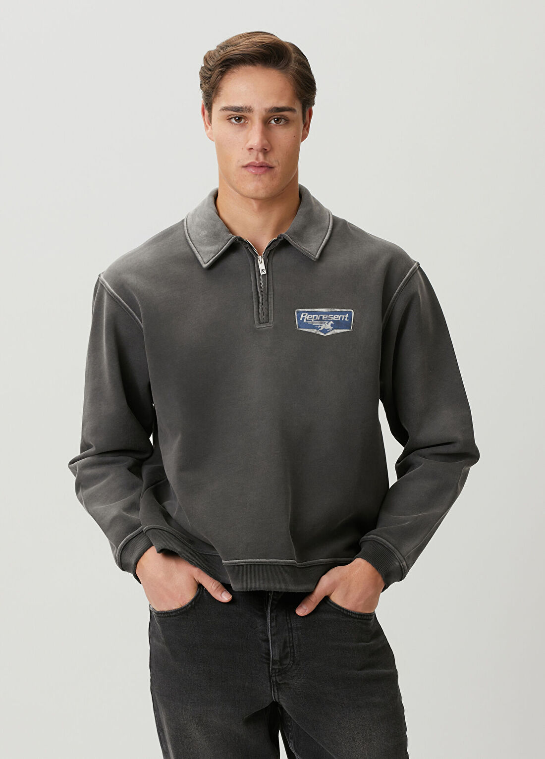 Represent Antrasit Yakası Fermuarlı Sweatshirt