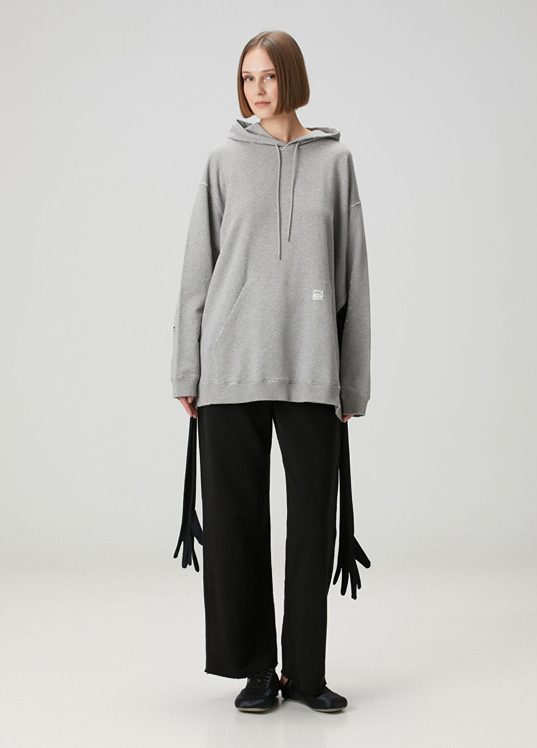 MM6 Maison Margiela Gri Kapüşonlu Mini Sweatshirt Elbise görsel 2