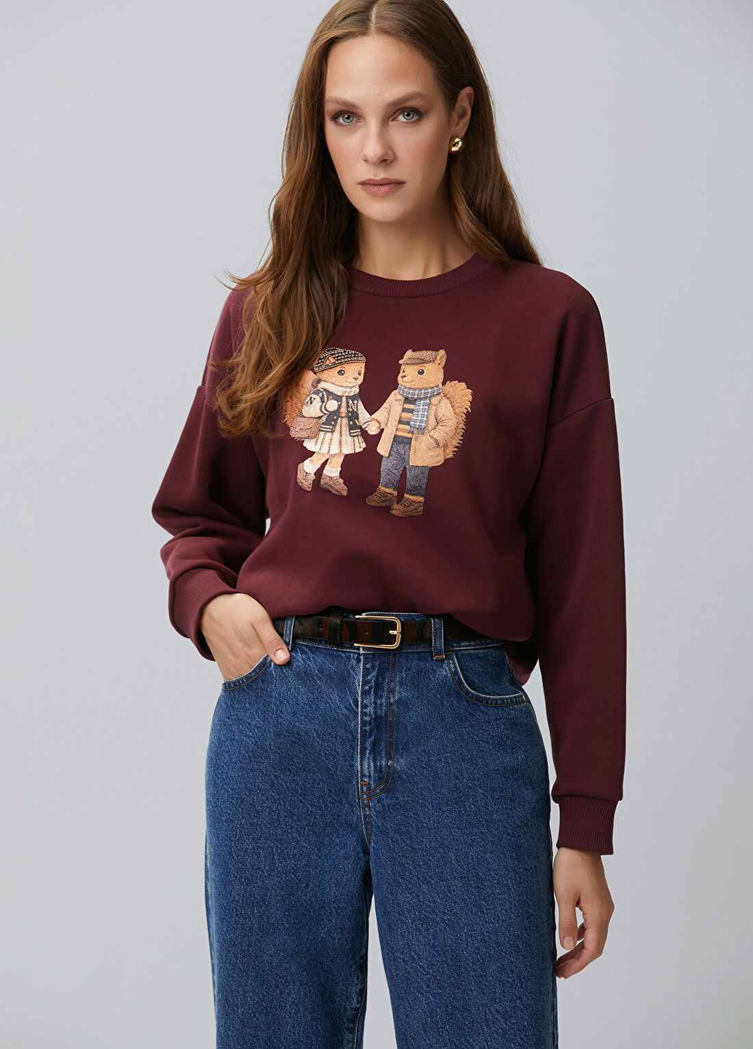 Network Bordo Sincap Figürlü Baskılı Sweatshirt