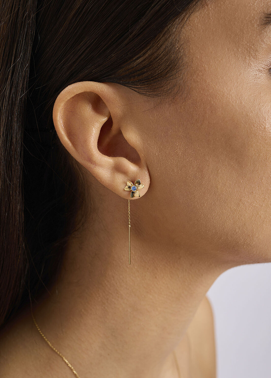 Orena Jewelry Blue Sapphire Daisy 14 Ayar Altın Kadın Küpe görsel 4