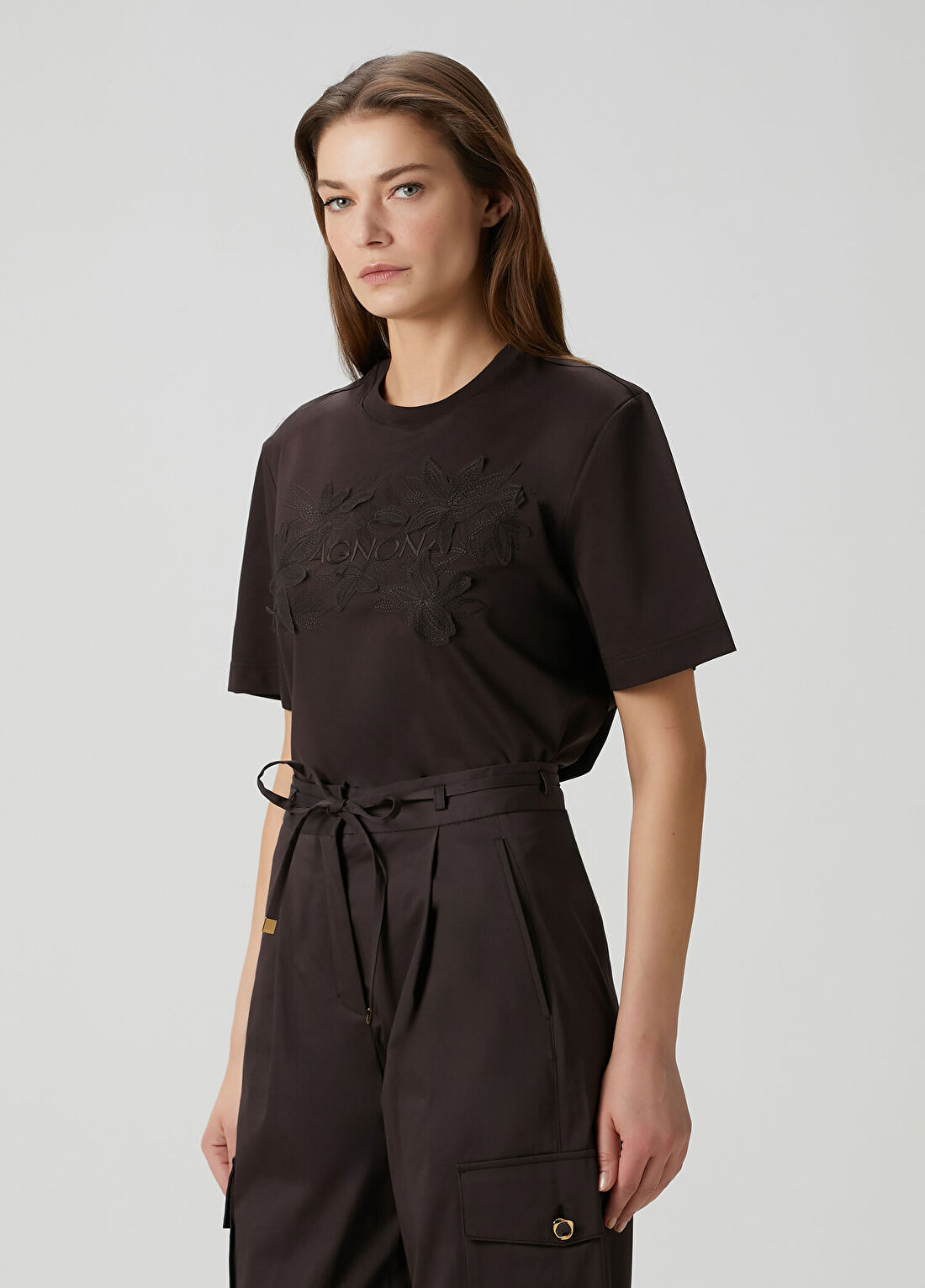 Agnona Koyu Kahverengi T-shirt