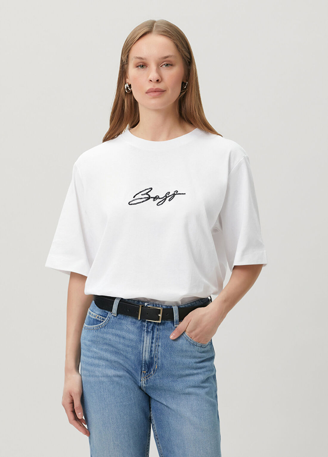 Boss Beyaz Logolu T-shirt