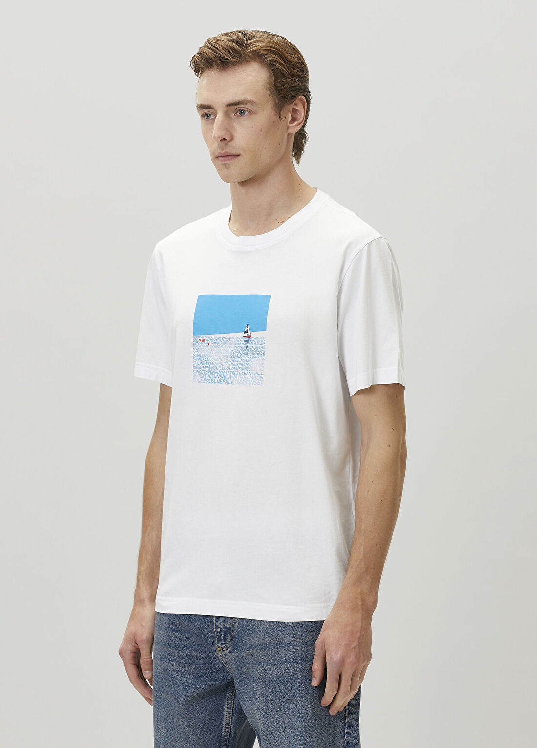 Beymen Club Beyaz Relax Fit Deniz Yelken Artwork T-shirt görsel 4