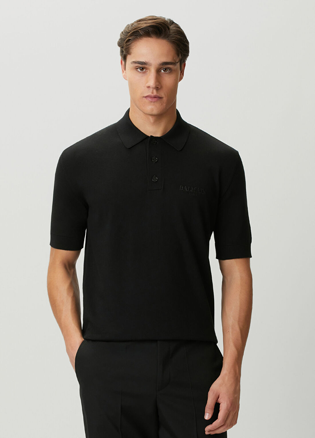 Balmain Siyah Polo Yaka Kısa Kollu Triko